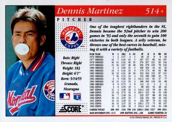 1994 Score #514 Dennis Martinez Back