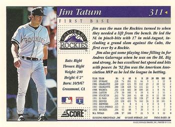 1994 Score #311 Jim Tatum Back