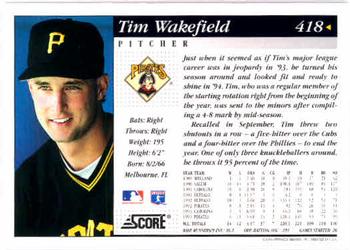 1994 Score #418 Tim Wakefield Back