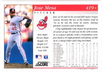 1994 Score #419 Jose Mesa Back
