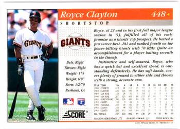 1994 Score #448 Royce Clayton Back