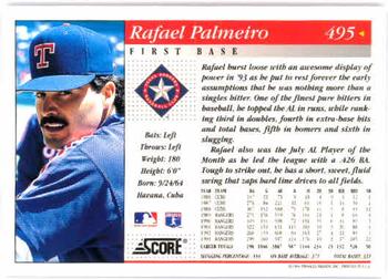 1994 Score #495 Rafael Palmeiro Back