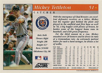 1994 Score #51 Mickey Tettleton Back