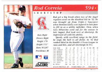 1994 Score #594 Rod Correia Back