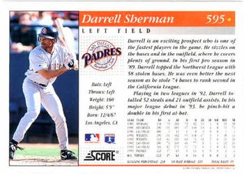 1994 Score #595 Darrell Sherman Back