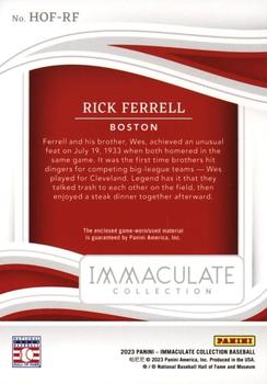 2023 Panini Immaculate Collection - Hall of Fame Materials #HOF-RF Rick Ferrell Back