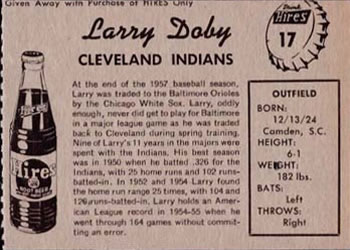 1958 Hires Root Beer #17 Larry Doby Back