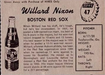 1958 Hires Root Beer #47 Willard Nixon Back