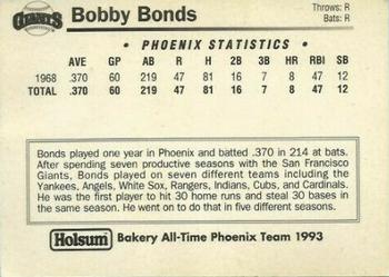 1993 Holsum Bakery All-Time Phoenix Team 1993 #NNO Bobby Bonds Back
