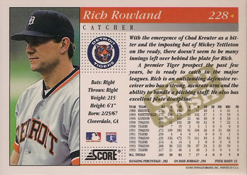 1994 Score - Gold Rush #228 Rich Rowland Back