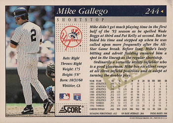 1994 Score - Gold Rush #244 Mike Gallego Back