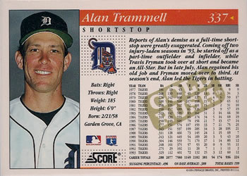 1994 Score - Gold Rush #337 Alan Trammell Back