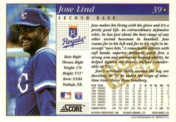1994 Score - Gold Rush #39 Jose Lind Back