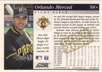 1994 Score - Gold Rush #58 Orlando Merced Back