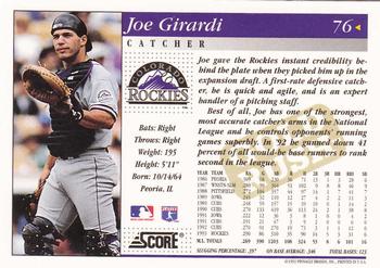 1994 Score - Gold Rush #76 Joe Girardi Back