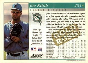 1994 Score - Gold Rush #283 Joe Klink Back
