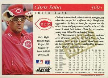 1994 Score - Gold Rush #360 Chris Sabo Back
