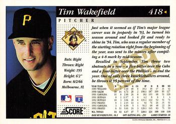 1994 Score - Gold Rush #418 Tim Wakefield Back