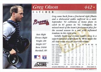 1994 Score - Gold Rush #442 Greg Olson Back