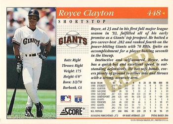 1994 Score - Gold Rush #448 Royce Clayton Back