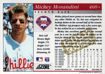 1994 Score - Gold Rush #460 Mickey Morandini Back