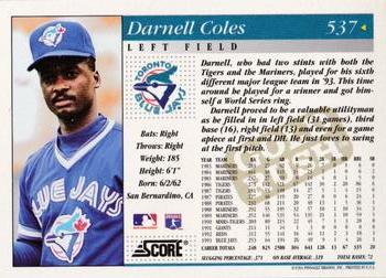 1994 Score - Gold Rush #537 Darnell Coles Back