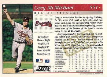1994 Score - Gold Rush #551 Greg McMichael Back