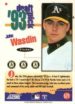 1994 Score - Gold Rush #571 John Wasdin Back