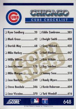 1994 Score - Gold Rush #648 Chicago Cubs Back