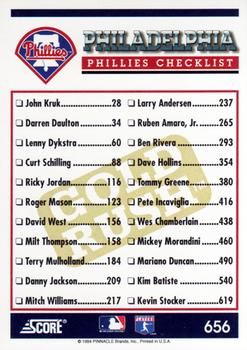 1994 Score - Gold Rush #656 Philadelphia Phillies Back
