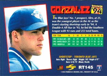1994 Score Rookie & Traded #RT145 Alex Gonzalez Back