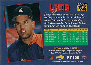 1994 Score Rookie & Traded #RT158 Jose Lima Back