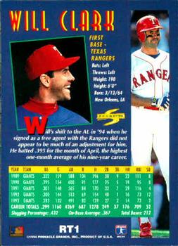 1994 Score Rookie & Traded #RT1 Will Clark Back