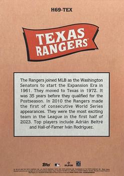 2023 Topps Archives - 1969 Topps Team History Baseball Post Card Box Topper #H69-TEX Texas Rangers Back