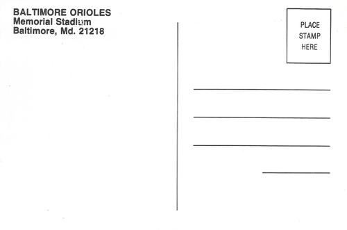 1988 Baltimore Orioles Postcards #NNO Rene Gonzales Back
