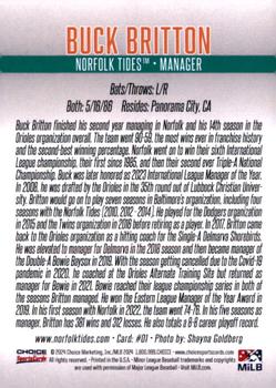 2023 Choice Norfolk Tides Triple-A Champions #01 Buck Britton Back