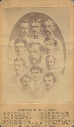 1871 J.A. Pierce & Co. CDV's #NNO Boston Red Stockings Team Photo Front