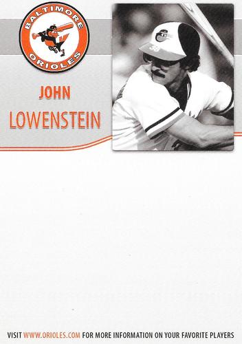 2009 Baltimore Orioles Alumni Photocards #NNO John Lowenstein Back