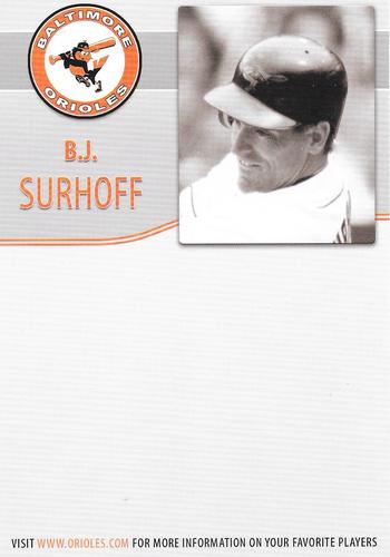 2010 Baltimore Orioles Alumni Photocards #NNO B.J. Surhoff Back