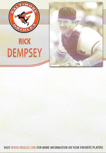 2012 Baltimore Orioles Alumni Photocards #NNO Rick Dempsey Back