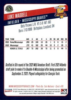 2023 Choice Mississippi Braves #31 Luke Waddell Back