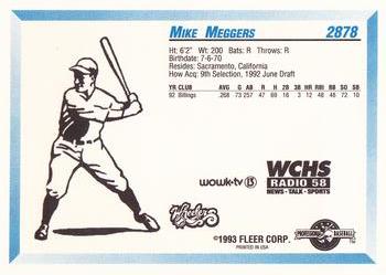 1993 Fleer ProCards West Virginia Wheelers SGA #2878 Mike Meggers Back