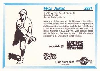 1993 Fleer ProCards West Virginia Wheelers SGA #2881 Mack Jenkins Back