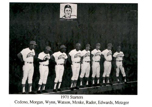 1987 Koppa Houston Astros Shooting Star Era Commemorative Photocards Series 2 #NNO 1971 Starters Cesar Cedeno / Joe Morgan / Jim Wynn / Bob Watson / Denis Menke / Doug Rader / John Edwards / Roger Metzger Front