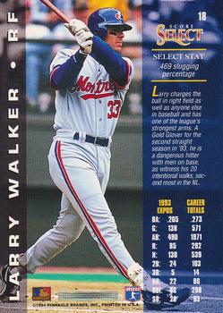 1994 Select #18 Larry Walker Back