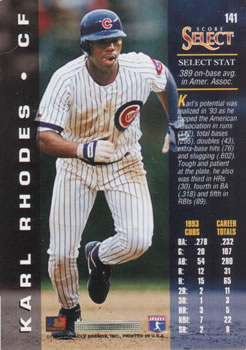 1994 Select #141 Karl Rhodes Back