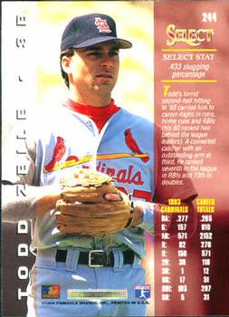 1994 Select #244 Todd Zeile Back