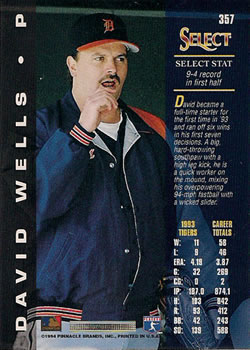 1994 Select #357 David Wells Back
