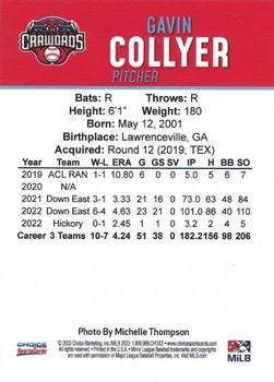 2023 Choice Hickory Crawdads (Series Two) #NNO Gavin Collyer Back
