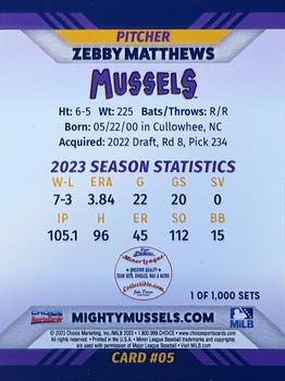 2023 Choice Fort Myers Mighty Mussels #05 Zebby Matthews Back